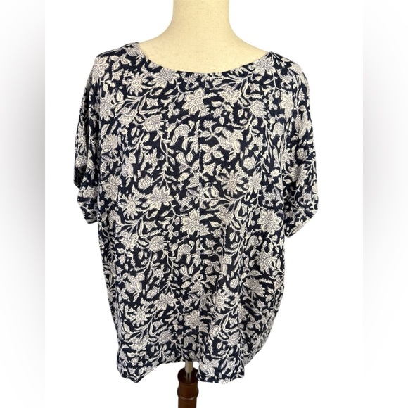 J Jill linen navy floral boxy blouse large - Picture 1 of 8